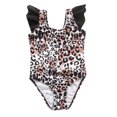 thumbnail image 1 of Traje de baño de una pieza Herrnalise para niñas, con mangas con volantes, para bebés pequeños, moderno y bonito bikini con estampado de leopardo, de 3 a 8 años, marrón, 1 of 8