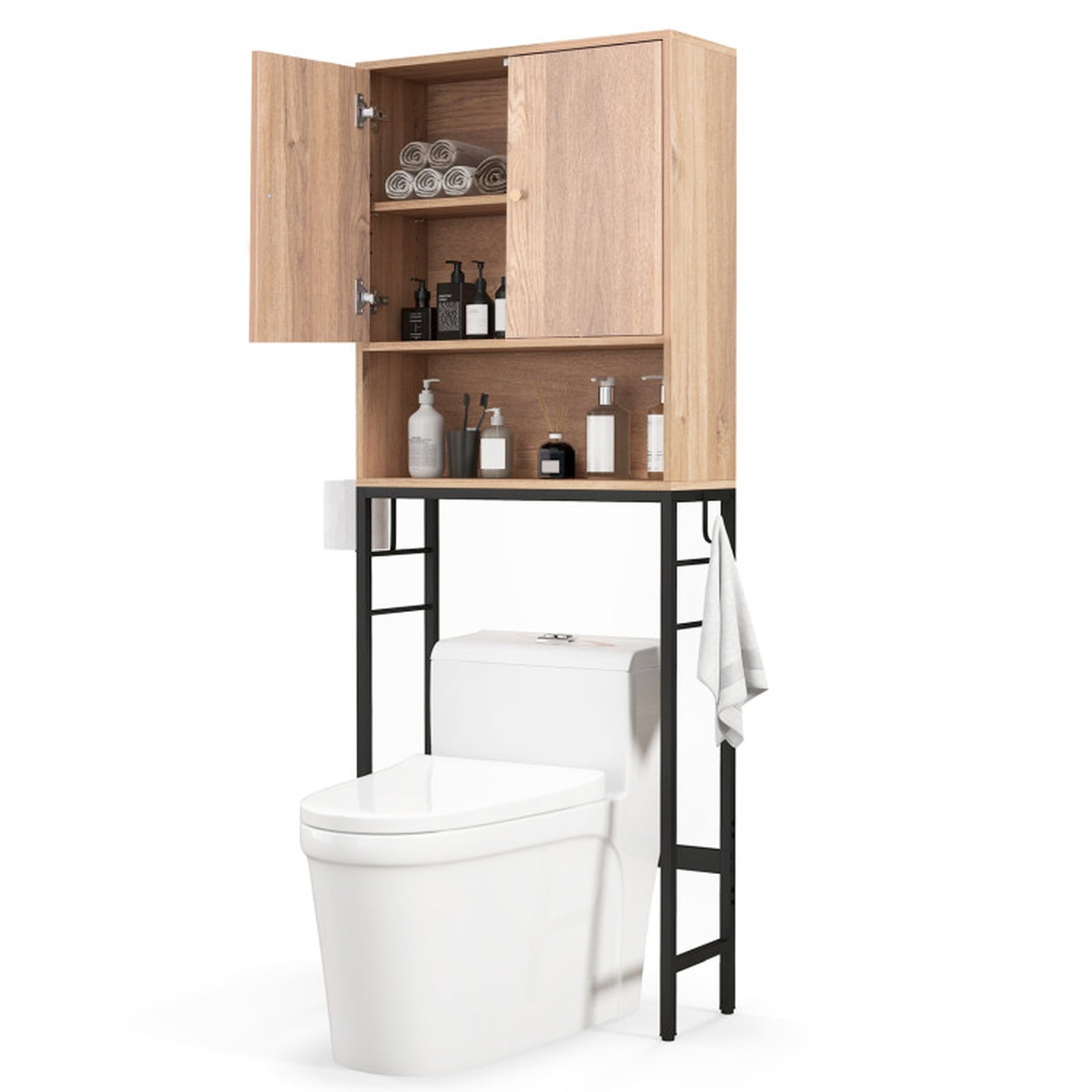 Vebreda Over the Toilet Storage Cabinet with 2 Doors and Adjustable Shelf for Bathroom Space Saving Organization, Natural