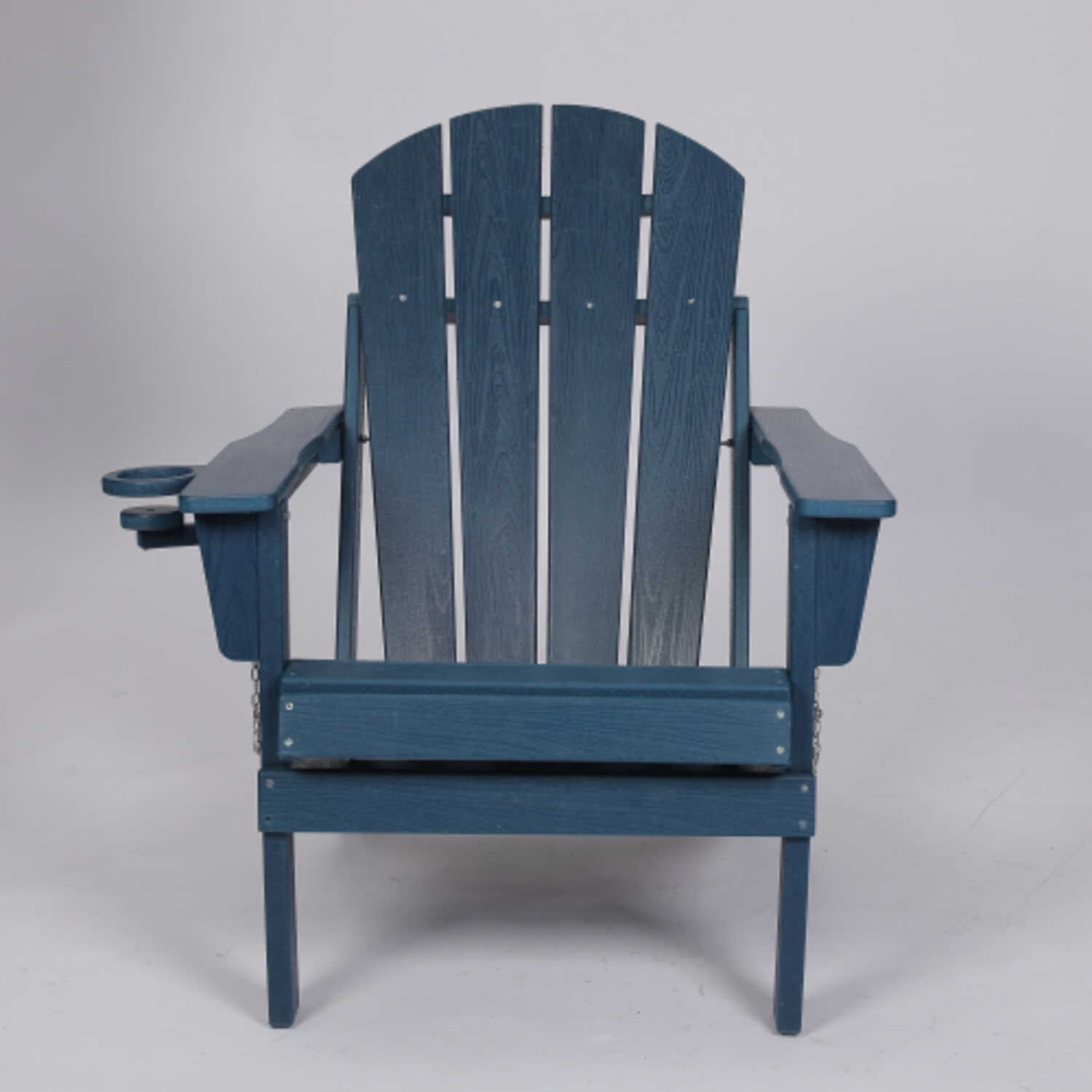Navy Blue HDPE Folding Adirondack Chair Composite with Wood Texture and Built-in Dual Cup Holders