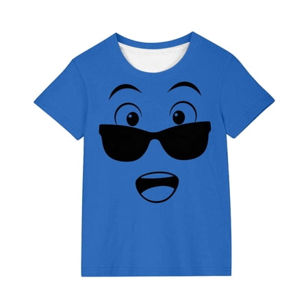 FSYBOA Boys Casual T-Shirts Shorts Sleeves Summer Cotton Gaphic Kids Tees Blue Size 3 T