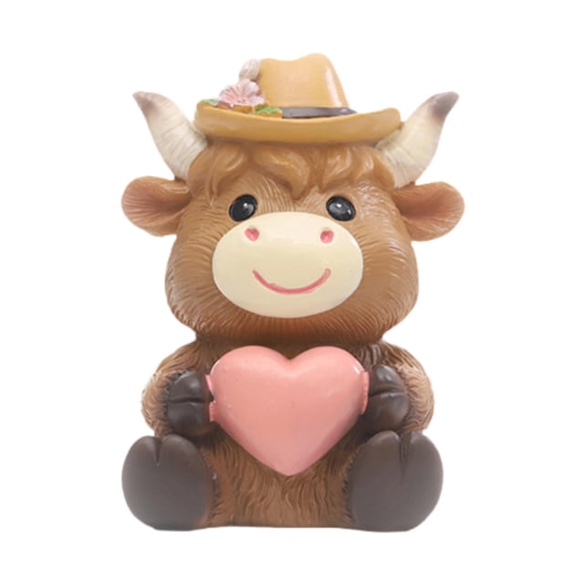 Estatua de vaca de las Tierras Altas de primavera, linda figura de vaca, obra de arte, animal realista decorativo Estilo A