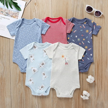 

THE WILD Casual Pretty 5pc Infant Newborn Baby Girl Boy Bear Rocket Stripe Romper Bodysuit Sunsuit