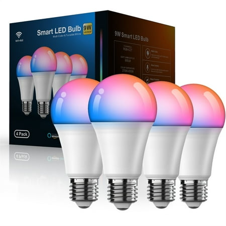 

Yannee 4 Pcs Wifi Smart LED Light Bulb E26 Dimmable RGB for Alexa/Google/IFTTT without Remote