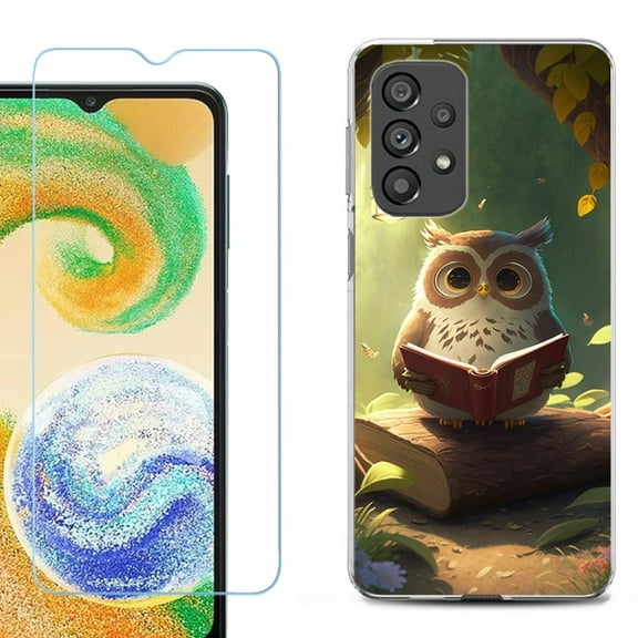 Shockproof Fashion Phone Case for Samsung Galaxy A23 5G, with Tempered Glass Screen Protector, by OneToughShield ® - Owl Reading