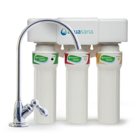 

Aquasana Under Sink Water Filter System - 3-Stage Kitchen Counter Claryum Filtration - Filters 97% Of Chlorine - Chrome - AQ-5300+.56