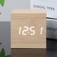 thumbnail image 3 of Digital Alarm Clock, with Wooden Electronic LED Time Display, Cubic Small Mini Wood Made Electric Clocks for Bedroom, Bedside, Desk（Battery not included）, 3 of 4