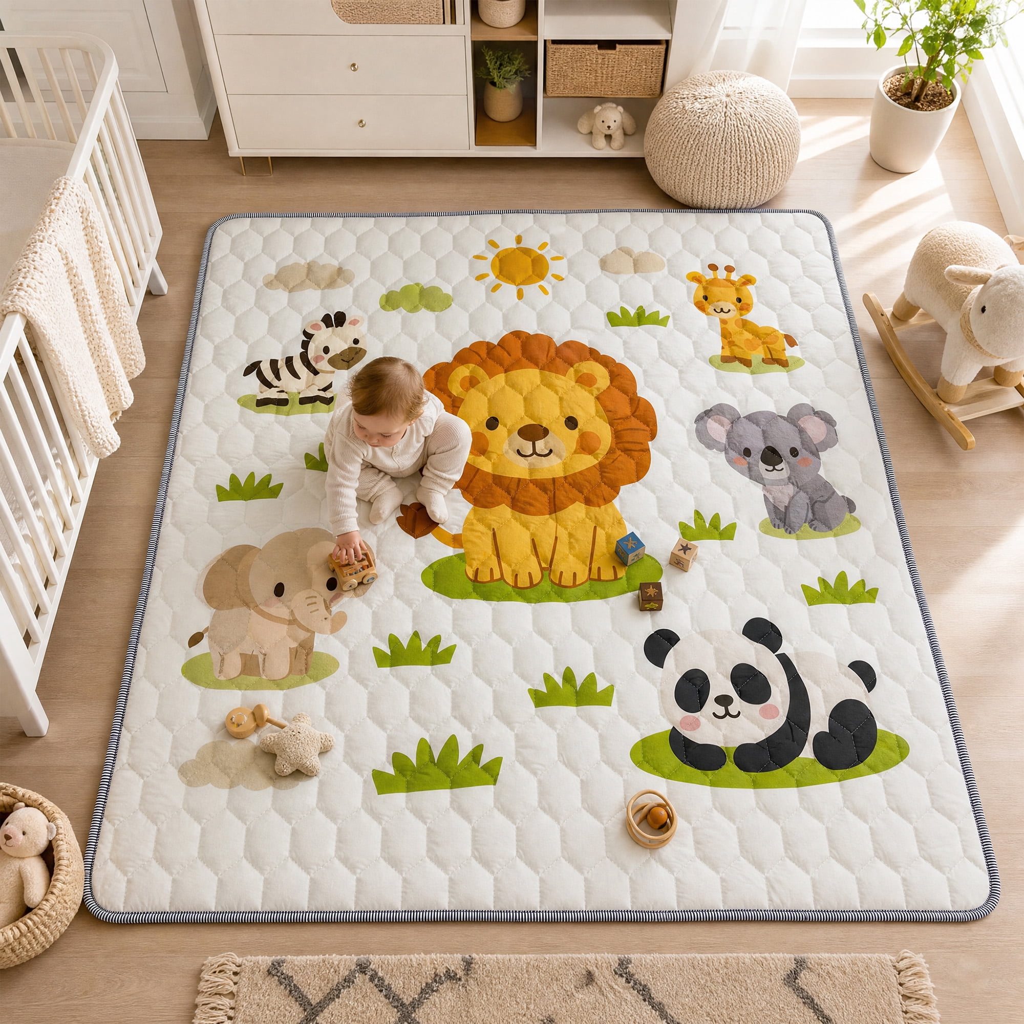BEAUTYPEAK Large Baby Play Mat, 71"x79" Crawling Mat for Floor, Non-Slip Foldable Mat for Toddlers and Babies