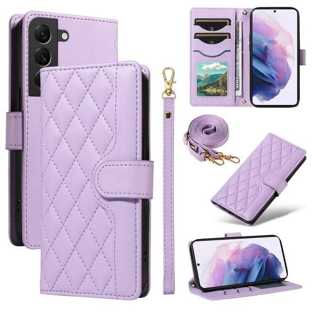 Samsung Galaxy S21 FE 5G Phone Case , Wallet Flip Cover Adjustable Crossbody Lanyard Magnetic Card Slots