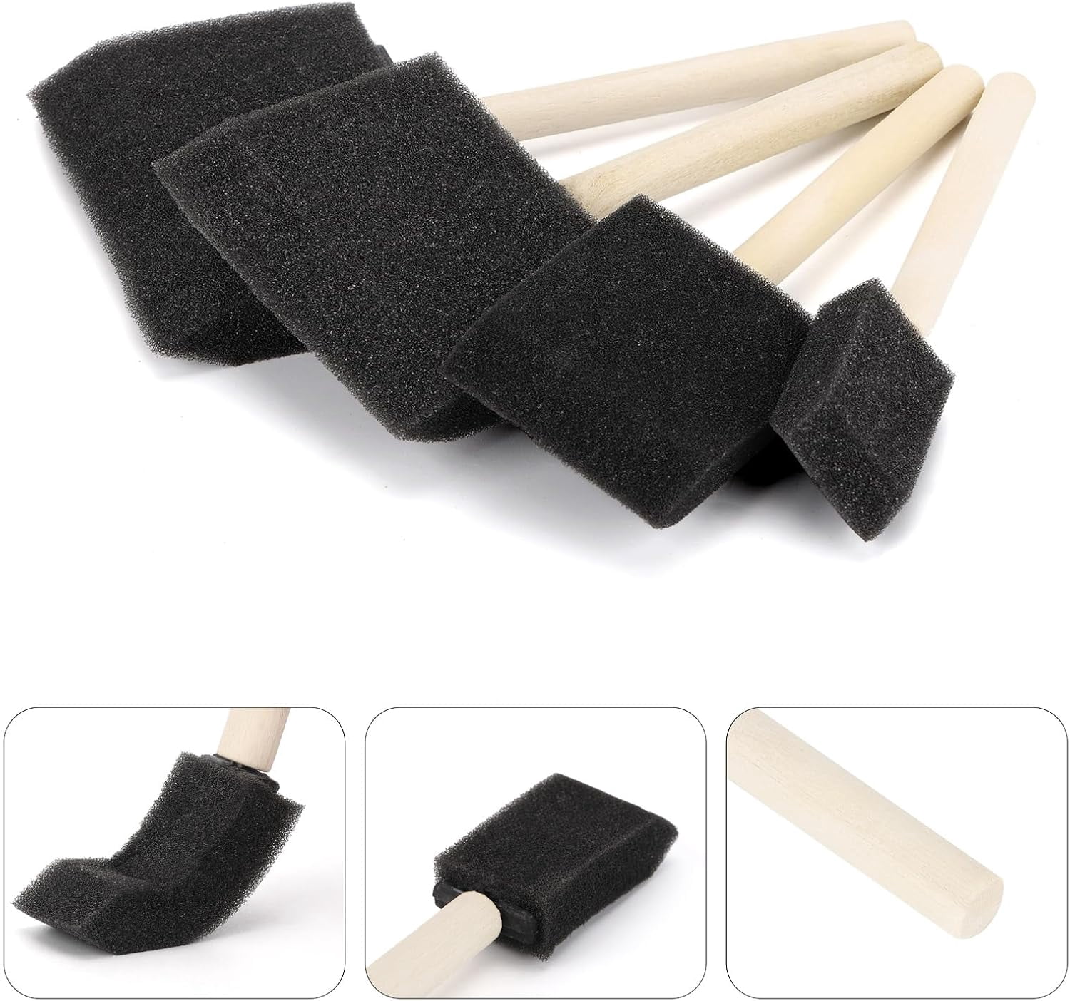 JJEAN-100 Pcs Foam Paint Brushes 4 Sizes Assorted Sponge Paint Brush Wood Handle Paint Brushes Set for Painting, Staining, Varnish, Clean and DIY Craft Projects(1'', 2'', 3''and 4“)