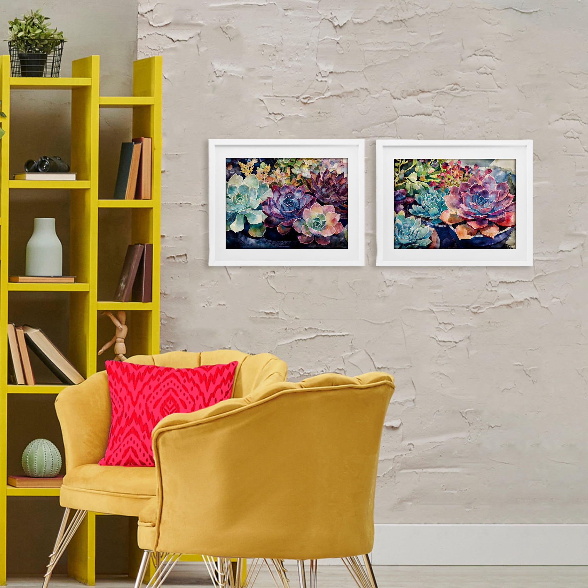 Stupell Industries Sunny Watercolor Succulents 2 Piece White Framed Print Under Glass Set, design by Svetlana Aleynikova