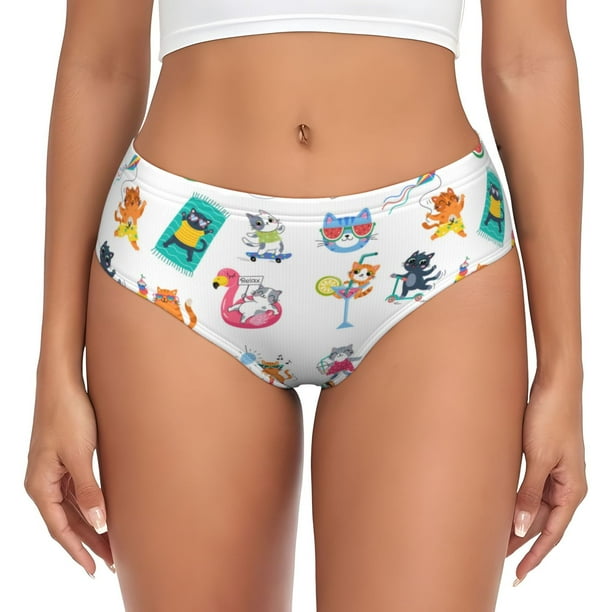 Balery Hello Summer Cat Ropa Interior de Algodón para Mujer con Dibujo – Braguitas Cómodas y Elásticas, Estilo Clásico-4X-Large