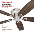thumbnail image 2 of Honeywell Glen Alden 52" Nickel Low Profile Ceiling Fan with 5 Blades, Pull Chain Control & Reverse Airflow, 2 of 10