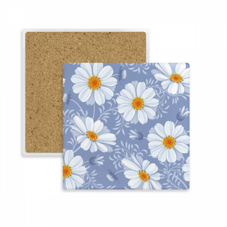 

White Calliopsis Flower Square Coaster Cup Mat Mug Subplate Holder Insulation Stone