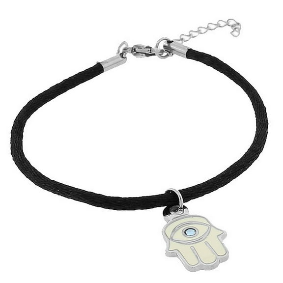 Stainless Steel Blue CZ White Evil Eye Hamsa Adjustable Bracelet