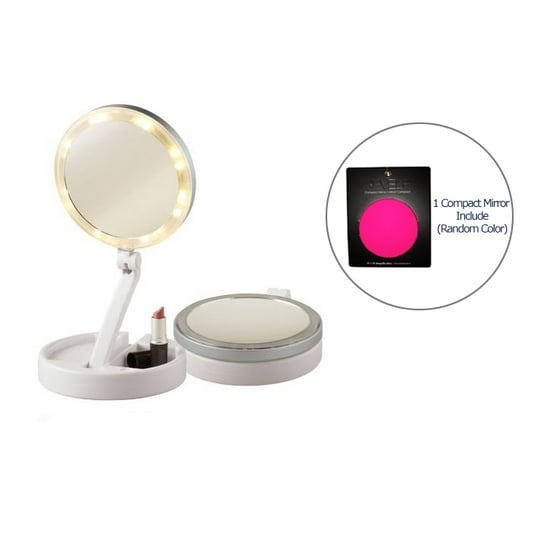 Floxite 10x 1x Lighted Folding Vanity Travel Mirror With Small Floxite 10x 1x Lighted Folding Vanity Travel Mirror With Small Compact Com