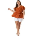thumbnail image 3 of DARING DIVA Women's Plus Flare Sleeves V Neck Lace Front Peplum Blouse 4X Caramel, 3 of 6