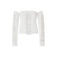 thumbnail image 5 of Carolilly Women Summer Crop Top, Long Sleeve Off-shoulder Ripped Solid Ladies Tops for Club Party，S/M.L, 5 of 6