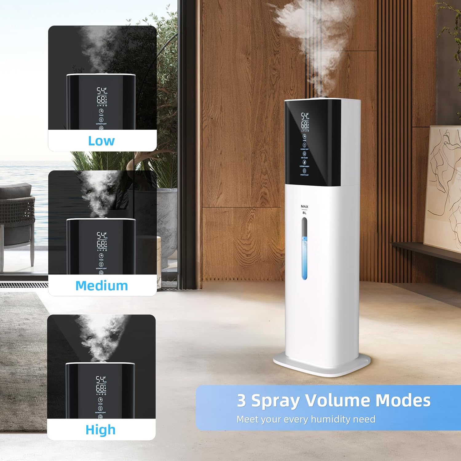 Humidifiers for Bedroom, 2.11Gal 8L Quiet Humidifiers for Large Room with Timer, 360°Nozzle, 3 Speed Ultrasonic Cool Mist Humidifier with Humidistat for Baby Home Adults Plants