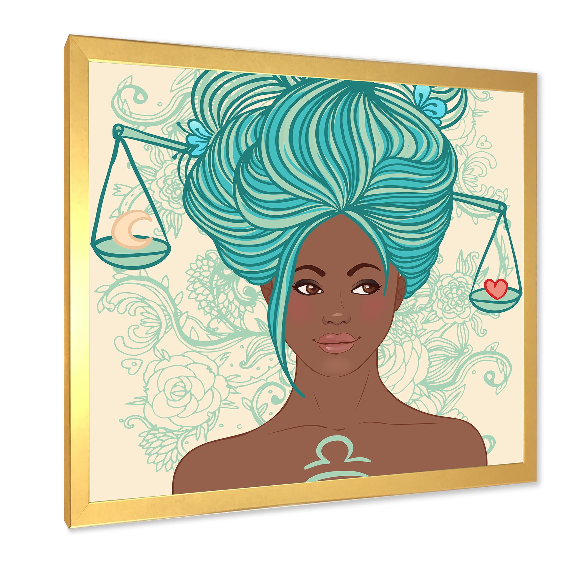 Designart 'Portrait of African American Woman With Blue Hair I' Modern Framed Art Print