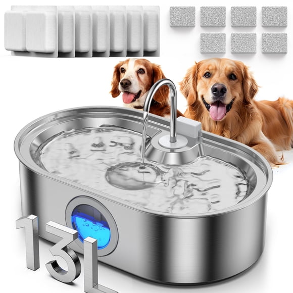 Fuente de agua para perros ECOCONUT de acero inoxidable de 13 L, grande