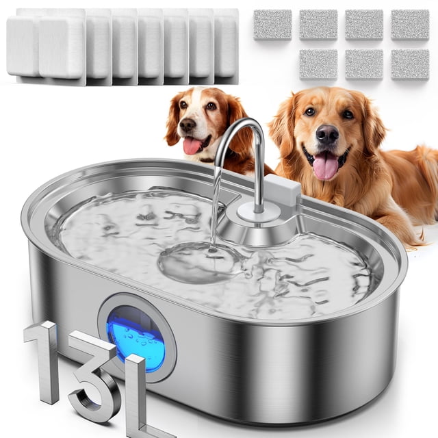 Fuente de agua para perros ECOCONUT de acero inoxidable de 13 L, grande