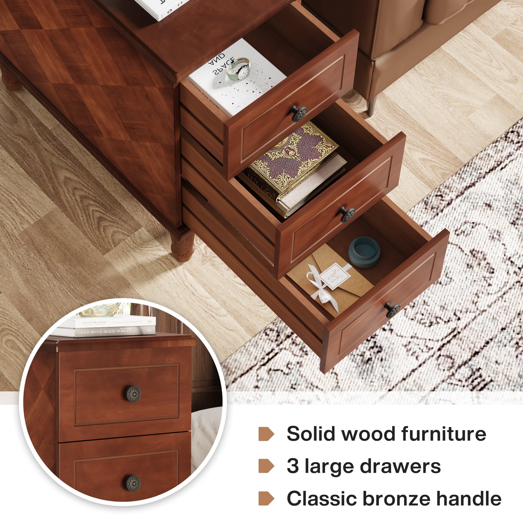 Tribesigns Wood End Table, Fully Assembled Narrow Side Table with 3 Drawers, Pre-Assembled Nightstand Slim Bedside Table for Small Spaces, Living Room, Bedroom