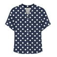 thumbnail image 5 of Scyoekwg Women's Short Sleeve Tops Summer Shirts Roll Up Notch V Neck Button Down Top Polka Dots Print Tunic Tops for Women (Navy,L), 5 of 5