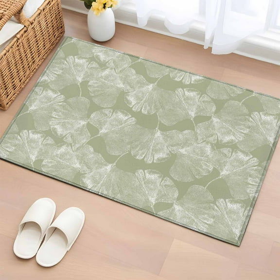 Sage Green Leaves Bathroom Rug Washable 2x3 Entryway Rug Non Slip Vintage Abstract Art Botanical Front Door Mat Low Pile Indoor Doormat Throw Floor Carpet for Kitchen Bedroom Entrance