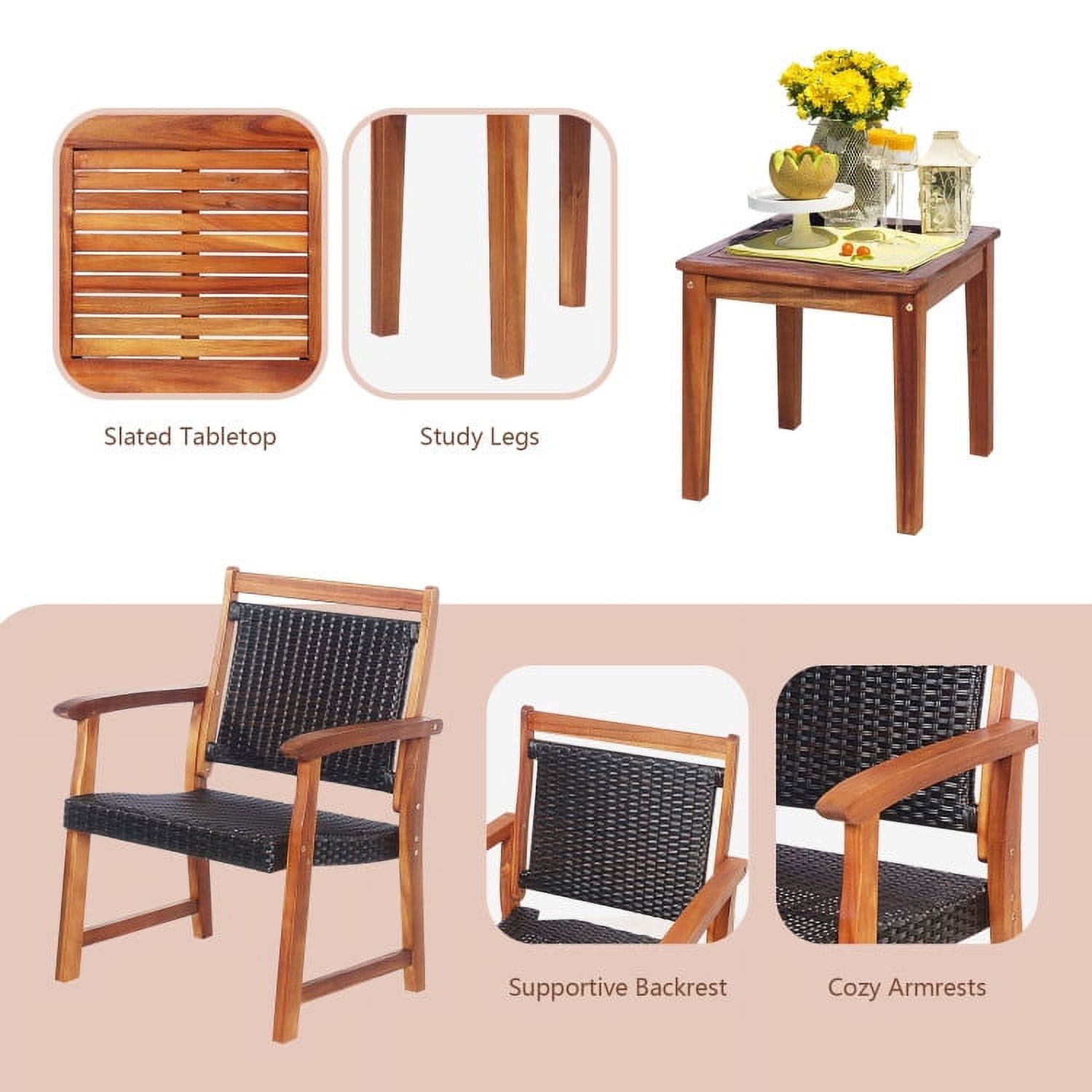 Aimee Lii 3 Pieces Rattan Bistro Set with Acacia Wood Frame, Modern Patio Furniture Aimee Lii 3 Pieces Rattan Bistro Set with Acacia Wood Frame, Modern Patio Furniture