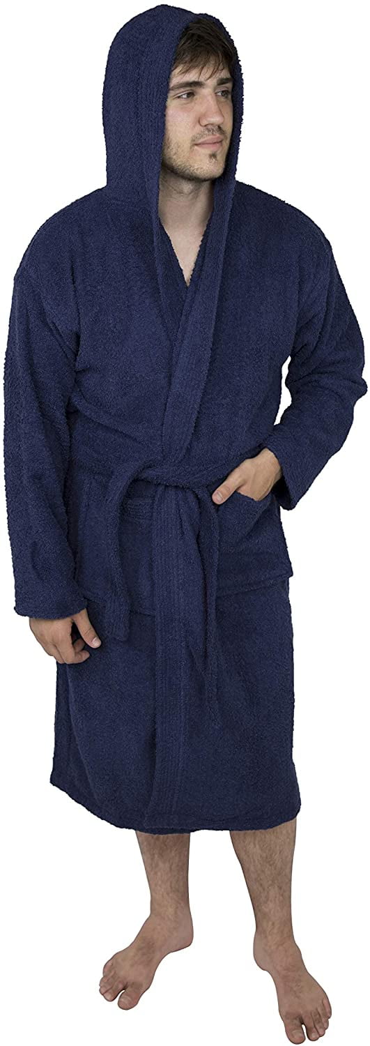 Men's Hooded Bathrobe Terry Cotton Cloth Robe Collar Bathrobe for Mens ...
