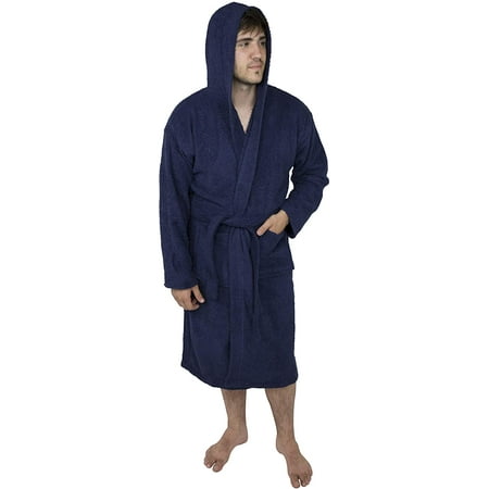 Men's Hooded Bathrobe Terry Cotton Cloth Robe Shawl Collar Bathrobe for ...
