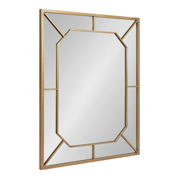Kate and Laurel Ardithe Geometric Decorative Rectangle Mirror, 24 x 30, Gold, Vintage Rectangular Mirror with Iron Windowpane Inlay for Bathroom Vanity Use