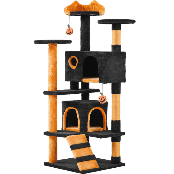 Alden Design 54″ Tall Cat Tree with 3 Scratching Posts, Black/Pumpkin Orange