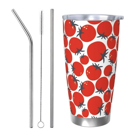 

KLL Hand Drawn Tomatoes Print 40oz Stainless Steel Insulated Car Cup with Spillproof Lid - Keep Your Drink Hot or Cold on the Go-Straw Three-piece Set