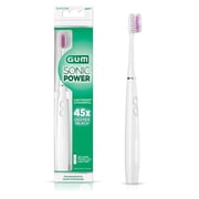 GUM Sonic Battery Powered Toothbrush, Tapered Bristles Clean Below the Gumline, White, 1 Count.