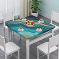 thumbnail image 3 of Teal Gold Wave Marble Pattern Square Fitted Tablecloth with Elastic Edge,Square Table Cover,Washable Elastic Table Cover for Home Kitchen Party Decor 34"x34", 3 of 6