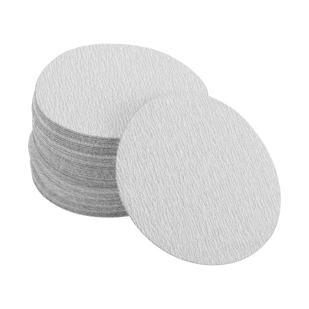 Discos de Lija Unique Bargains, 3.94" 180 Grano para Reparación Automotriz, Papel de Lija Redondo con Gancho y Bucle de Óxido de Aluminio Blanco, 50 Pcs