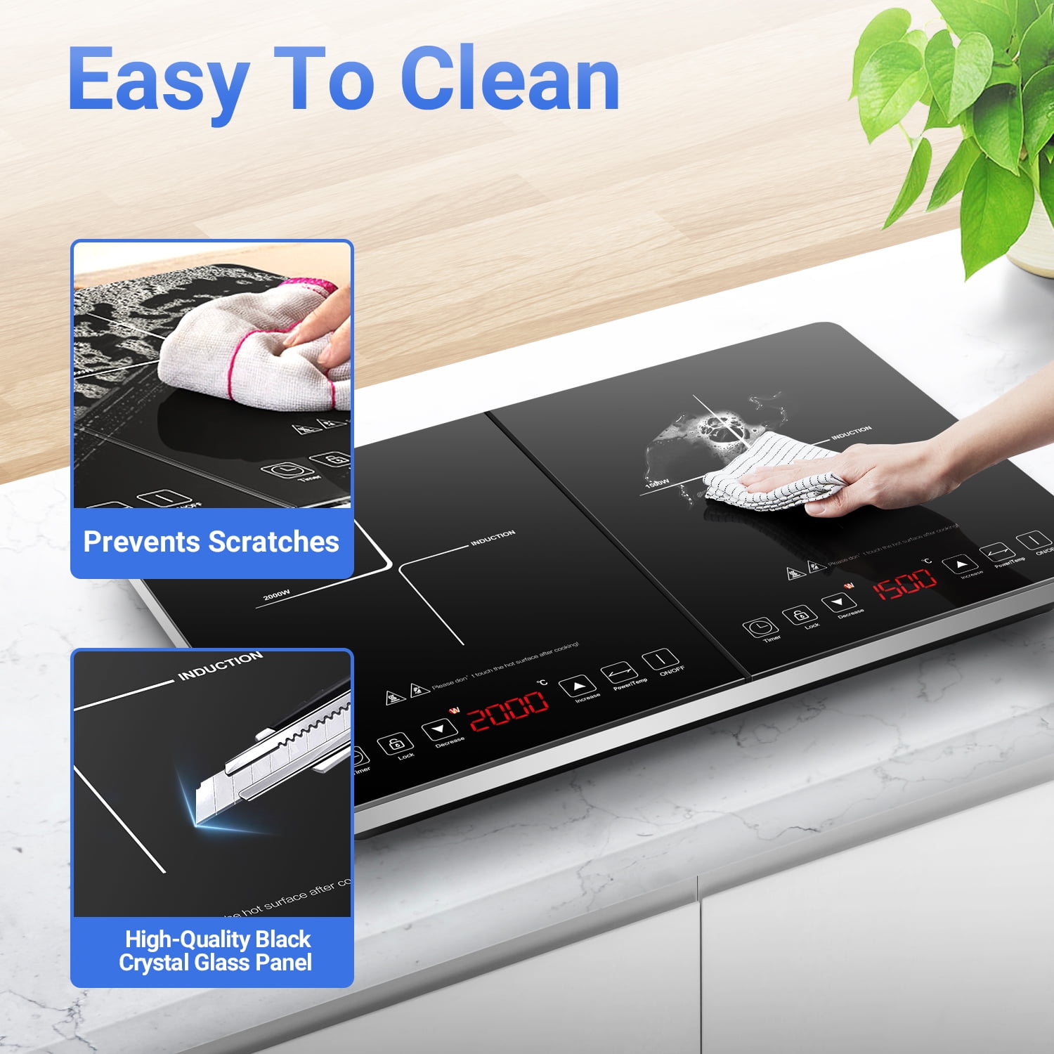 Sunmaki Portable Double Induction Cooktop, 1800W Electric Countertop Stoves with Sensor Touch for Cooking