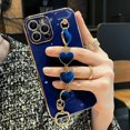 thumbnail image 2 of Funda para iPhone 13 Pro Max con correa de muñeca, diseño de corazón, protección completa para cámara, antigolpes, chapado en oro, suave, para iPhone 13 Pro Max de 6.7 pulgadas (azul rey), 2 of 8