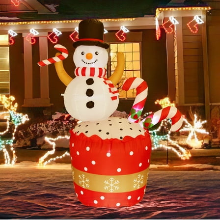 Christmas InflaSnowman with Cupcake Christmas Blow Ups for the Yard, Blow Up Christmas Decorations, Inflatable Christmas Outdoor Decoration, Christmas Outdoor Decor