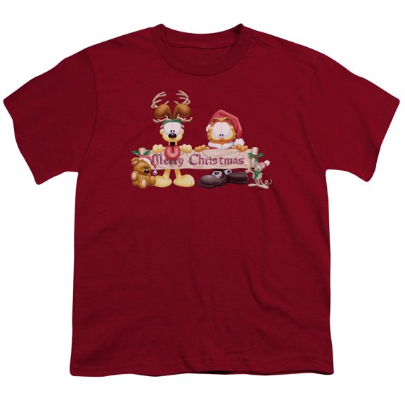 Garfield Christmas Banner S/S Youth 18/1 T-Shirt Cardinal