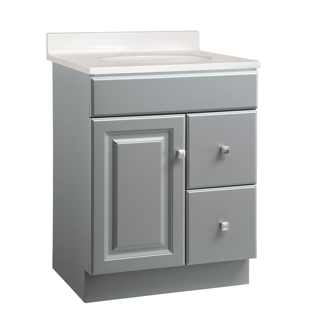 Design House Wyndham 19 inch Unassembled 1Door 2Drawer Bathroom Vanity in Gray with Cultured