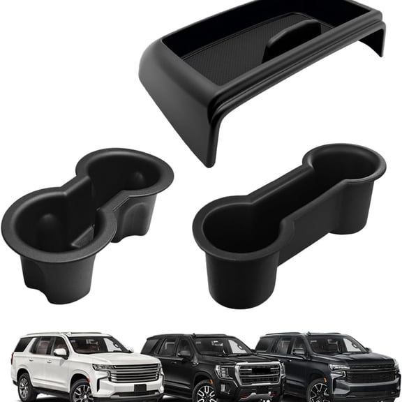 Dashboard Storage Box & Cup Holder Inserts Compatible with 2021-2024 GMC Yukon Chevy Tahoe Suburban Accessories Front & Rear Drink Holder 2PCS & Center Console Organizer Behind Screen