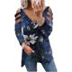 thumbnail image 4 of Mujeres otoño estampado floral cuello pico sexy manga larga fuera del hombro pulóver cremallera blusa camiseta tops Fridja fhghd2820, 4 of 8