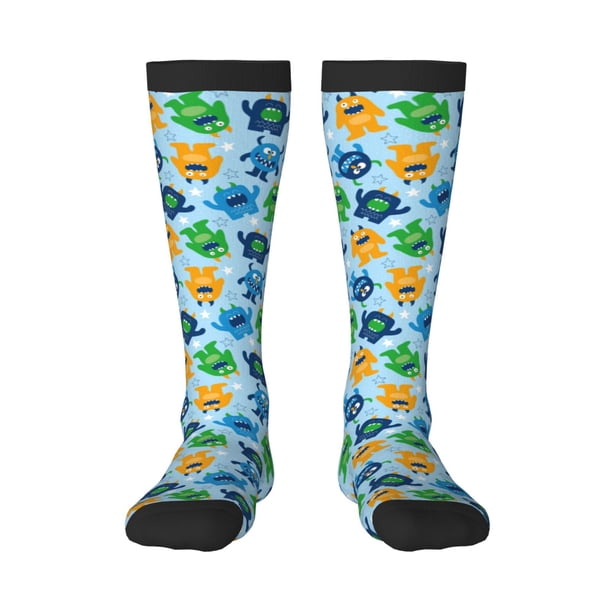 Fotbe Cartoon Monster Calcetas Divertidas Estampadas para Hombre y Mujer, Calcetas de Algodón hasta la Rodilla para Caminar, Correr, Enfermería y Embarazo