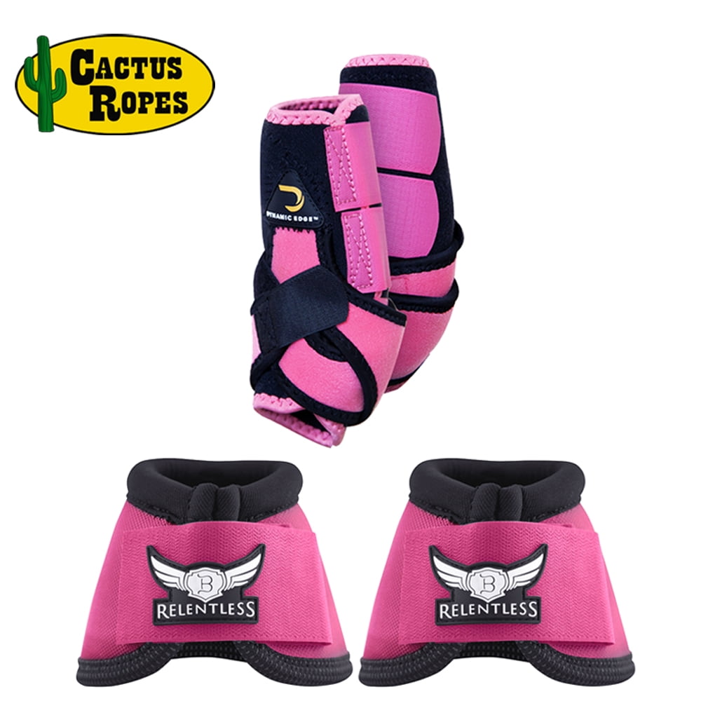 LRG DYNAMIC EDGE 2 TONE 2520D HORSE FRONT LEG SPORTS BELL BOOTS PAIR PINK BLACK by