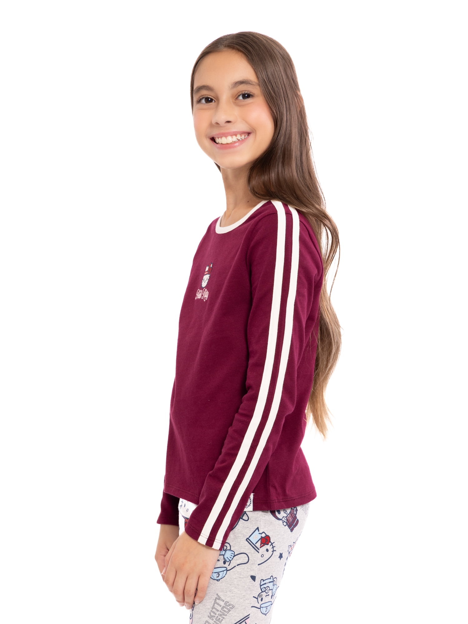 Wonder Nation Hello Kitty Girls Cotton Graphic Tee with Long Sleeves, Sizes 4-18