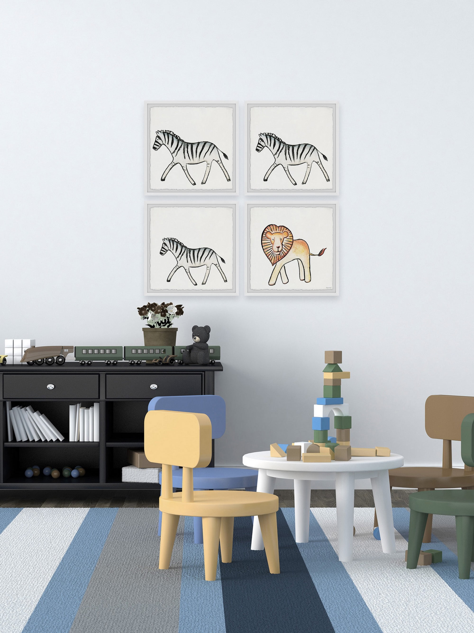 Marmont Hill Lion and the Zebras Quadriptych, 36" x 36"