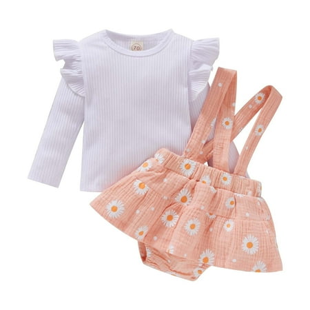

Odeerbi Clearance Autumn Winter Baby Girls Baby Girl Long Sleeved Blouse Flower Pattern Suspender Skirt Suit