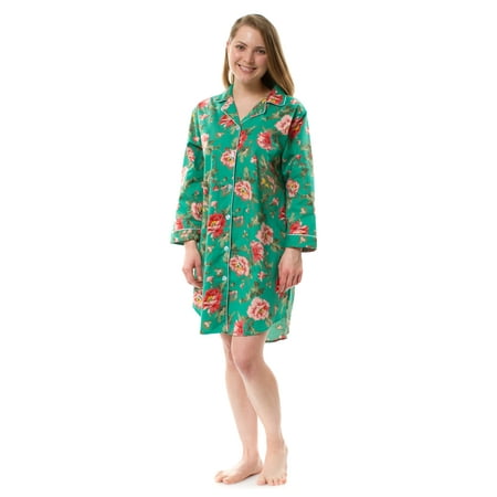 

Women s Cotton Floral Button Robe Nightshirt Cotton Poplin Nightshirt